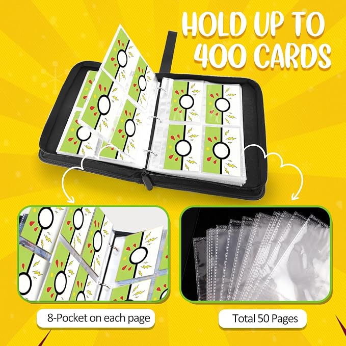 Collectible Trading Card Albums, 400 Card Holders with 50 Removable Sleeves, Portable 4 Pockets Collectible Trading Card Binder, PU Card Collection Binder for MTG, TCG, Sport Card, Game Cards