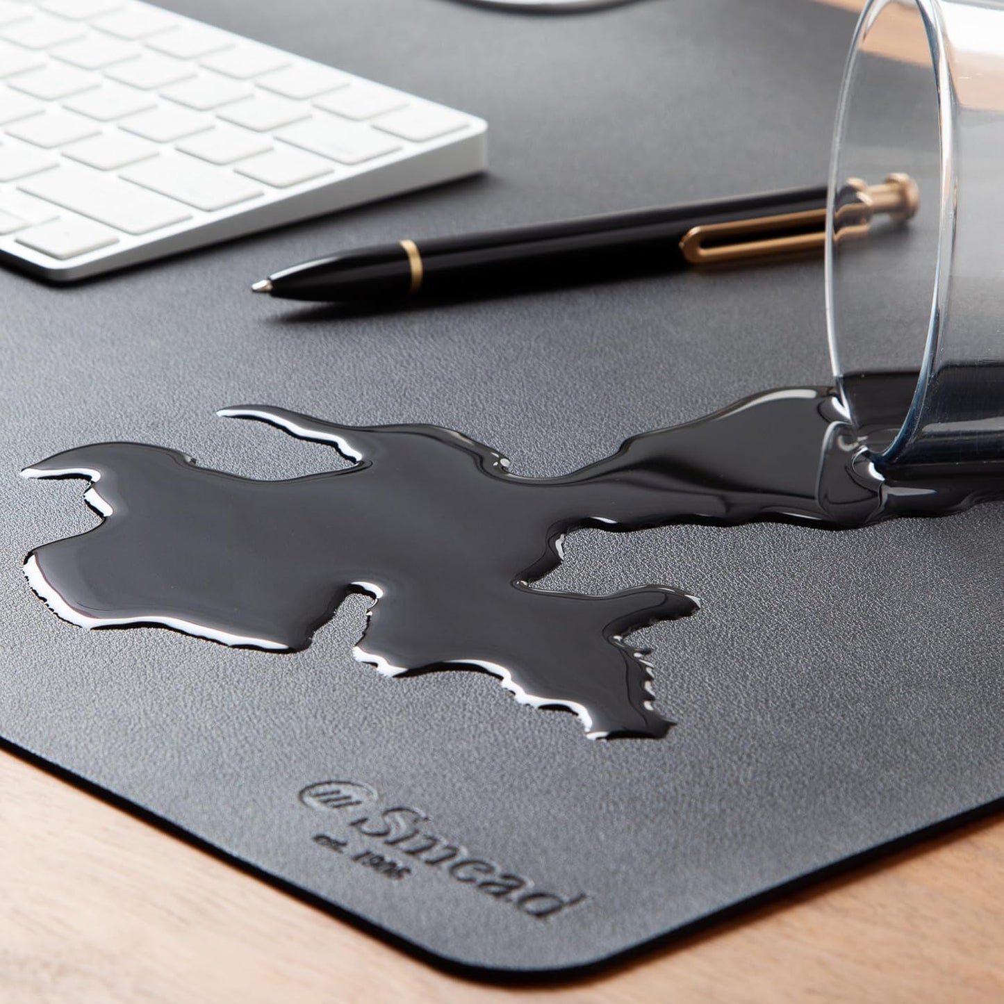 Smead Desk Pad, Vegan Leather Desk Mat with Non-Slip Faux Suede Backing, Perfect Desk Organizer for Office Decor, 23.6” x 13.7” Small, Charcoal (64838)