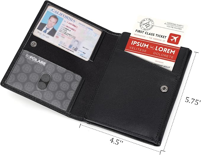 Polare Napa Leather Pilot Wallet Passport Holder RFID Blocking Tri-fold Travel Cover Document Organizer for Aviation Professionals (Black with AirTag Slot)