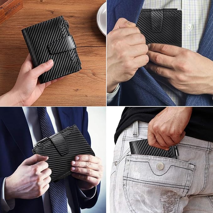 Wallet for Men Genuine Leather RFID Blocking Mens Wallet with Zipper Coin Pocket ID Window