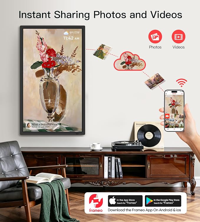 BIGASUO 32" Large Digital Picture Frame with FHD 1920x1080 Touch Display, 64GB Memory, 2.4G/5G WiFi, Instant Photo/Video Sharing via Frameo App, SD Card/USB Support, for Home/Art Galleries/Business