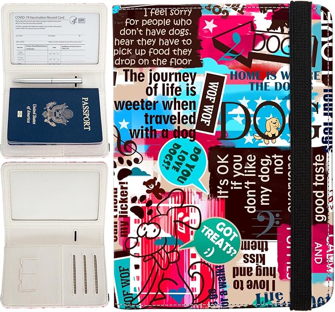 Passport Holder,Cute Passport Cover,Travel Wallet with Credit Card Slots Rfid passport Wallet Waterproof Documents Organizer Women Men (Dog)
