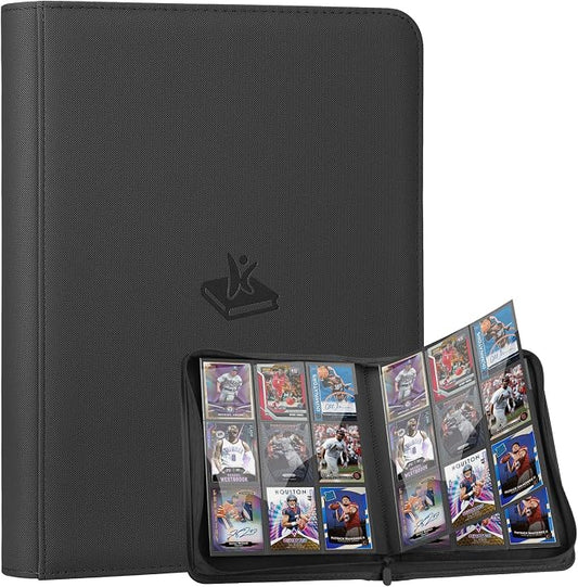 Trading Card Binder 9 Pocket, 360 Pockets Double-Sided Card Album, Premium PU Leather Zipper Card Holder for MTG, TCG, Sports & Game Cards, Must-Have for Collectors（Black）