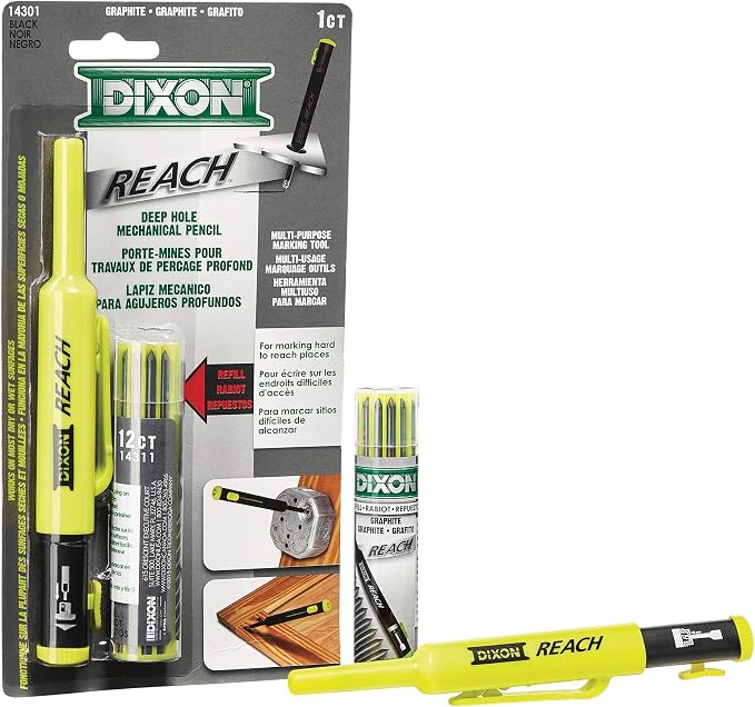 Dixon Industrial REACH- Deep Hole Mechanical Pencil with Lead Refills included, Yellow (14301)