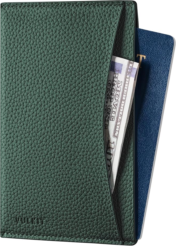VULKIT Passport Cover Ultra Slim Design Leather Passport Sleeve RFID Blocking with 2 Card Slots, Anti-Theft Travel Essentials