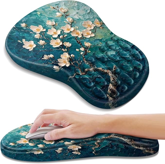 YIWEI Ergonomic Mouse Pad with Wrist Rest for Carpal Tunnel Pain Relief | Memory Foam Wrist Support,Non-Slip Rubber Base, Keyboard Computer Mousepad,Lycra Cloth Surface,Gaming Home Office