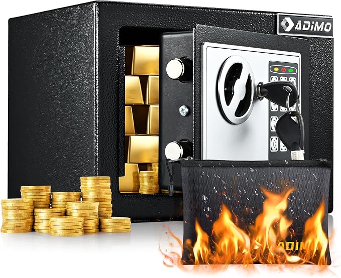 Safe Box, Small Safe for College Dorm Room with Fireproof Waterproof Money Bag for Cash or Document, Keys &Pass Code, Home Money Box with Kits, 0.23CuFt Hidden Lockbox for Home Office Hotel