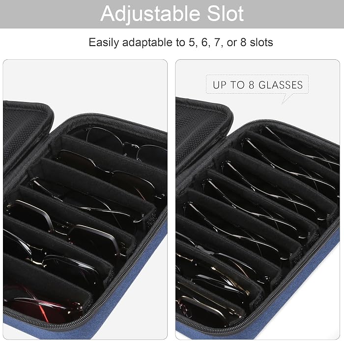Bukere Travel Sunglasses Organizer Case Adjustable Slot For Multiple Eyeglasses Hard-shell Portable Storage Box for Men Women