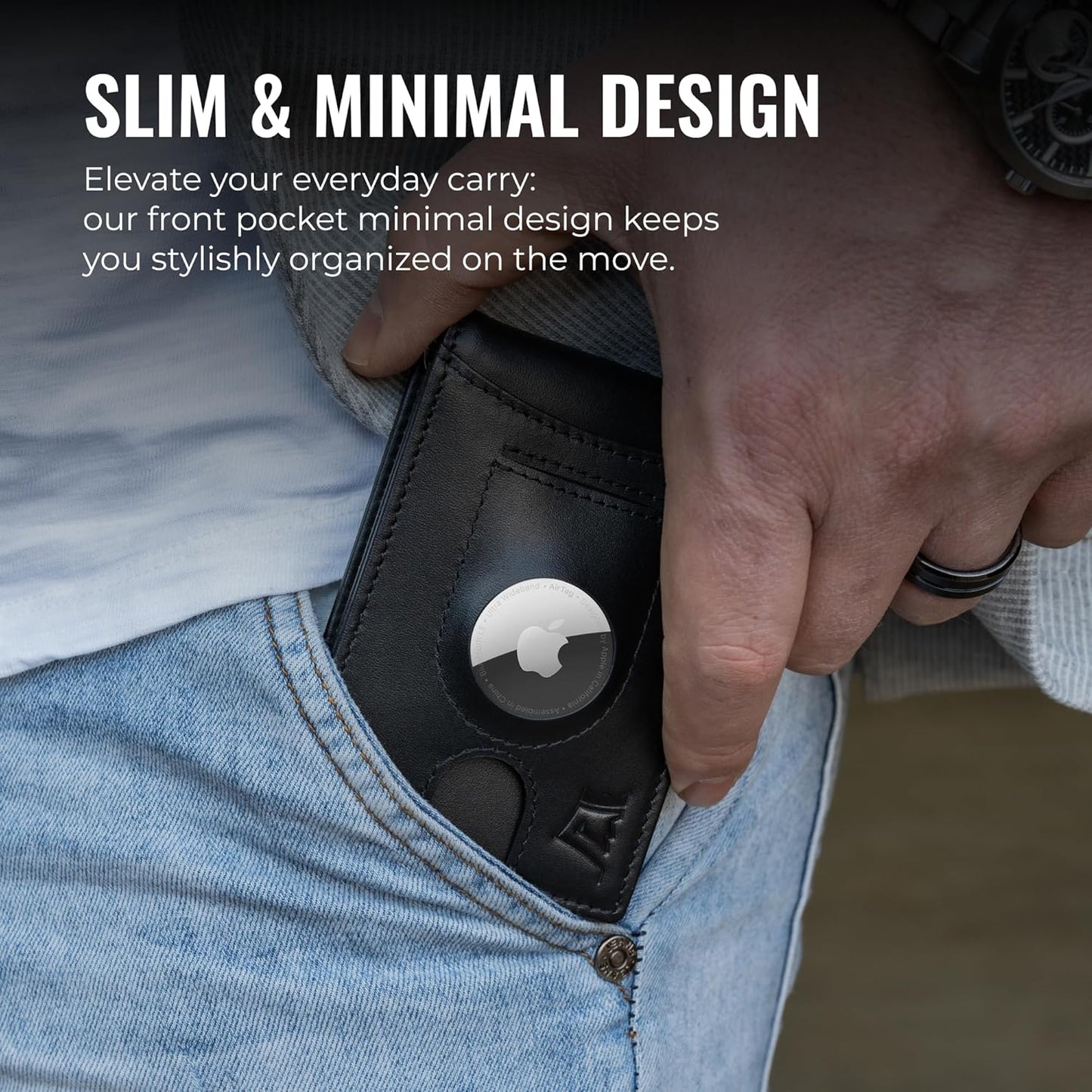Kings Loot Trackable Airtag Wallet for Men | RFID Blocking Leather Design with Airtag Holder, Money Clip & Pull Tab | Minimalist Air Tag Wallets