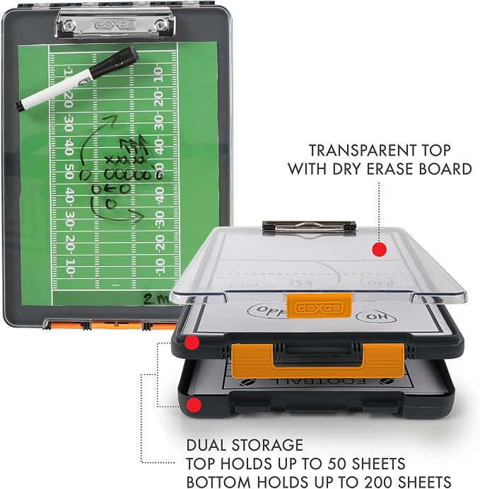 Dexas Clearview Clipcase Dry Erase clipboard, 13.75 x 9.5 Inch, Orange. See papers clearly outdoors, stay organized and dry. Ideal for coaching, teaching, homeschooling, art, trades, and medical pros.