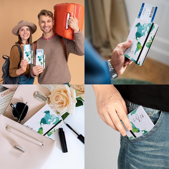 Passport Book Holder,Passport Wallet for Men Mr and Mrs Passport Holder Cover for Women World Map Case for Couples Christmas Traveling Book Protector 2PCS