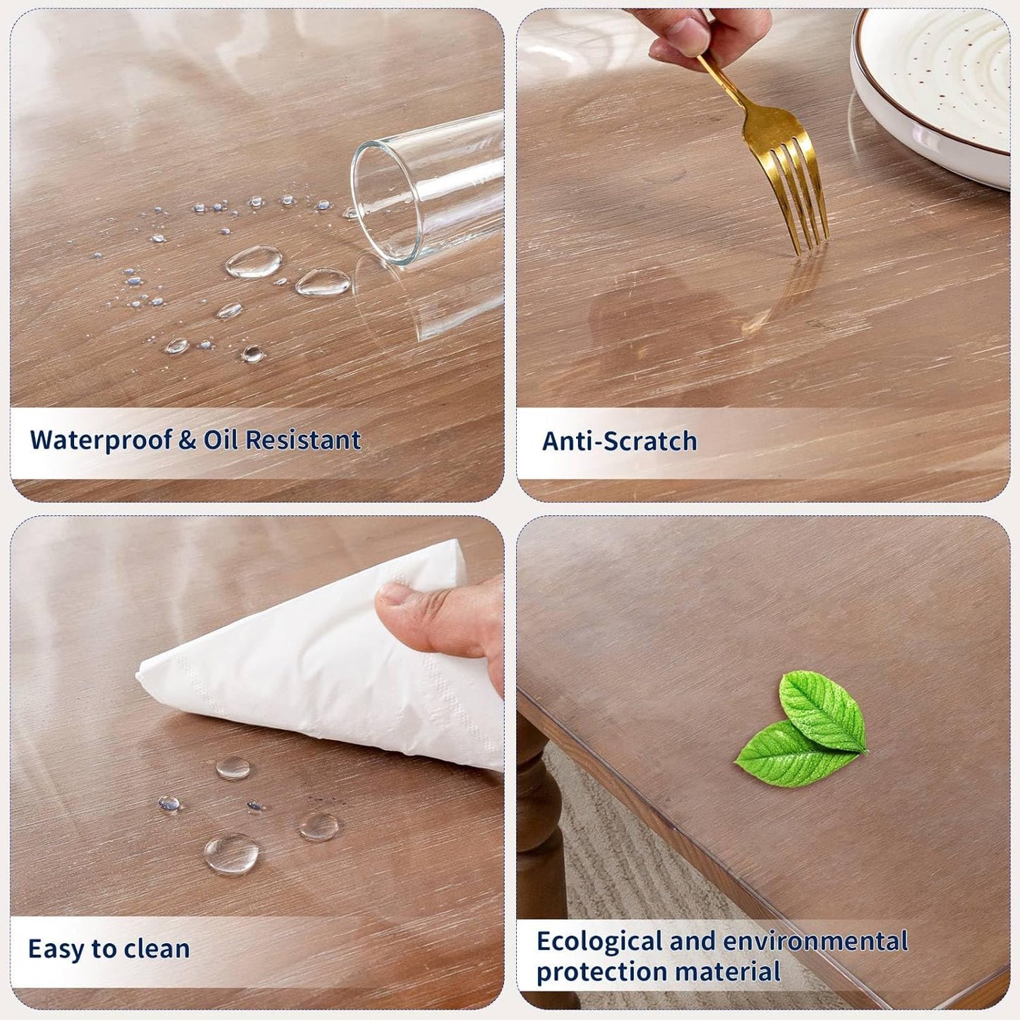 35 x 63 Inch Clear Table Cover Protector, 2mm Thick Clear Table Protector for Dining Room Table, Plastic Table Cover, Waterproof Table Pad for Kitchen, Office