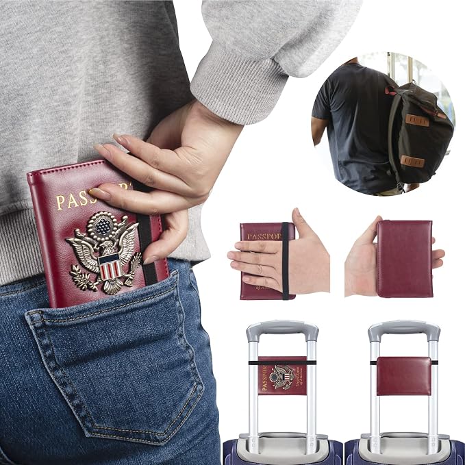 Premium Passport Holder for Travel RFID Blocking Passport Cover Slim | Passport Cover for Women Men Leather US Passport Wallet Case for Travel Passport Book Cover Travel Document Organizer Carrier