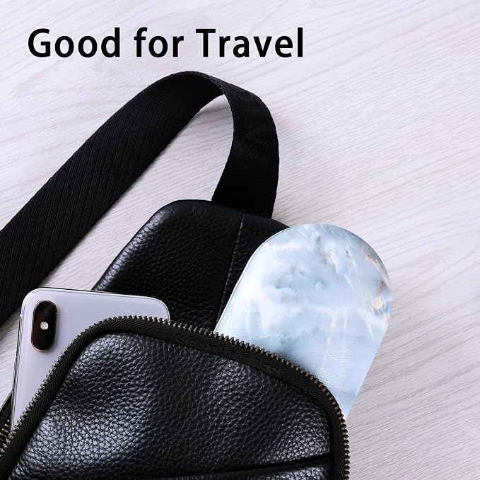 Muf 2 in 1 Contact Lens Case and Glasses Case, Double Sided Design with Mirror, Portable Travel Kit with Tweezer, Remover and Solution Bottle, Green Grey Marble