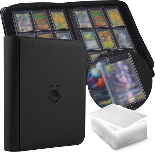 Toploader Binder, Holds 360 Toploader, 100 Toploaders INCLUDED, 9-Pocket PU Cover Top Loader Binder for 3" x 4" Rigid Toploaders, Ringless Double-Sided Toploader Card Binder for TCG, Sport Cards