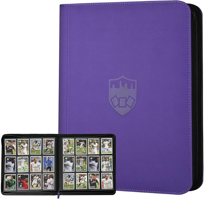12 Pocket Ringless Side Loading Trading Card Binder, 720 Cards PU Fixed Page Zipper Card Album for TCG Sports Game Cards, Not Fit Top Loaders(Purple)