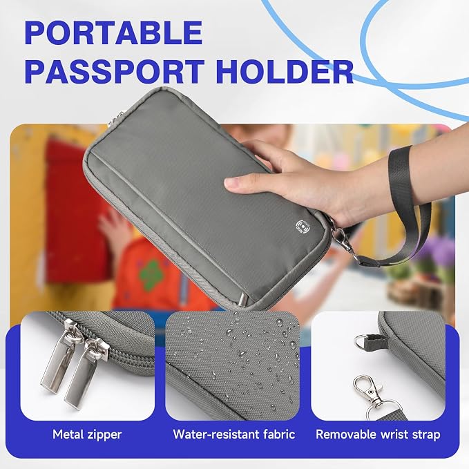 WALNEW Passport Holder Travel Family for 10, RFID Blocking Passport Wallet | Travel Documents Organizer with Zipper, for Cards, Cash, Boarding Passes, Tickets, International Travel Essentials