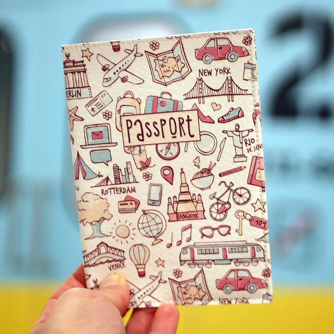 Passport Cover for Kids, Women and Men, Cute Travel Passport Holder (Light Travel Pattern)