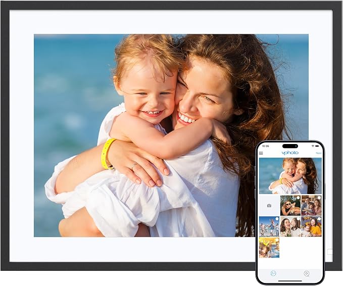 Dragon Touch Digital Picture Frame 16.7 inch 4:3 Touch Screen Large Digital Photo Frame Display, 32GB Storage Auto-Rotate, Easy Setup to Share Photos or Videos via Vphoto APP, Wall Mountable