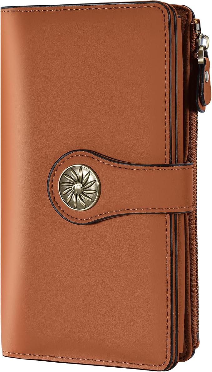 Travelambo Women's Wallet RFID Blocking Trifold Clutch Large Capacity Credit Card Holder Travel Purse