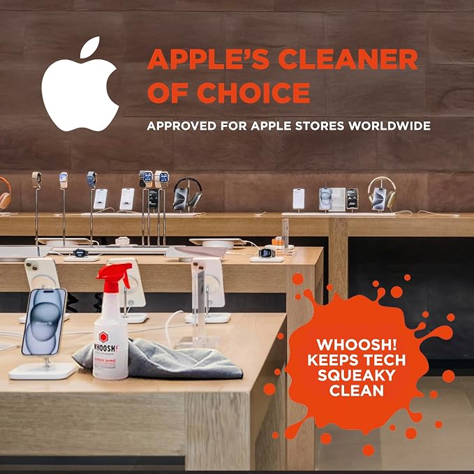 WHOOSH Screen Shine Pro Refillable Cleaning Kit, 16.9 fl oz | Streak Free Finish, Non Toxic and Odorless, For Flat Screens, OLED, LCD and Monitors, Microfiber Cloth Included