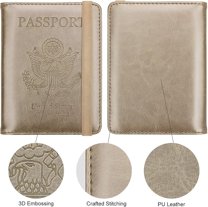 WALNEW Passport Holder for Travel, RFID Passport Wallet, Travel Essentials | PU Leather Passport Cover Case with Pen Holder, Travel Must Haves Accessories, Passport Book Holder for Women Men