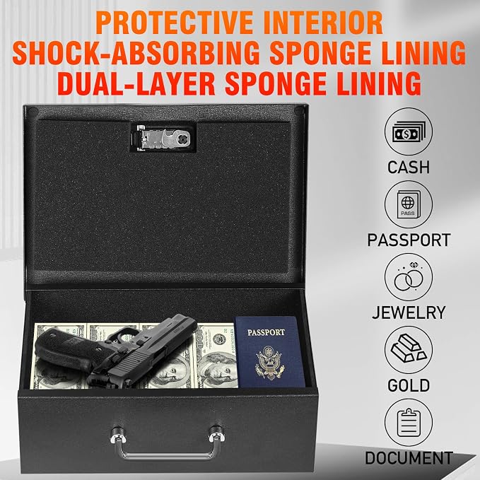 TOTOY 0.35 CuFt Portable Steel Fireproof 3-Digit Lock Handheld Document Box | Rotable Carrying Handle Storage Lock Box for A4 Documents Passport Cash Money Laptop Tablet Jewelry, 13.8''W x 11''D x 4''H