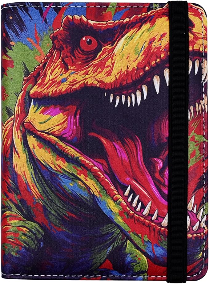 Passport Holder for Women and Men PU Leather Passport Cover for Travel (Colorful Dinosaur)