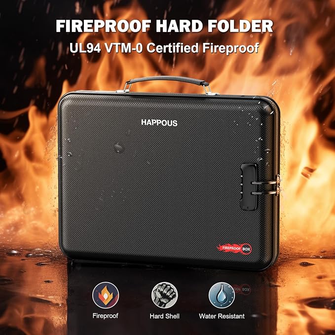 Fireproof Document Organizer with Lock, Fireproof Document Box | Portable Fireproof Document Box Hard-Shell Document Organizer Storage for Documents Laptop Passports Black