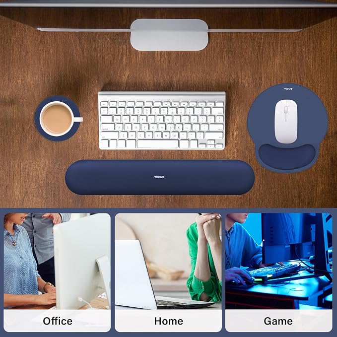 MOSISO Wrist Rest Support for Mouse Pad&Keyboard Set, Navy Blue | Circle Curved Ergonomic Mousepad Non-Slip Base Home/Office Pain Relief&Easy Typing Pad with Soft Cloth&Silicone Lining