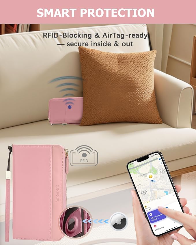 Large Travel Wallet for Women | RFID Blocking Zipper Wallet,Passport Holder Clutch with Wristlet