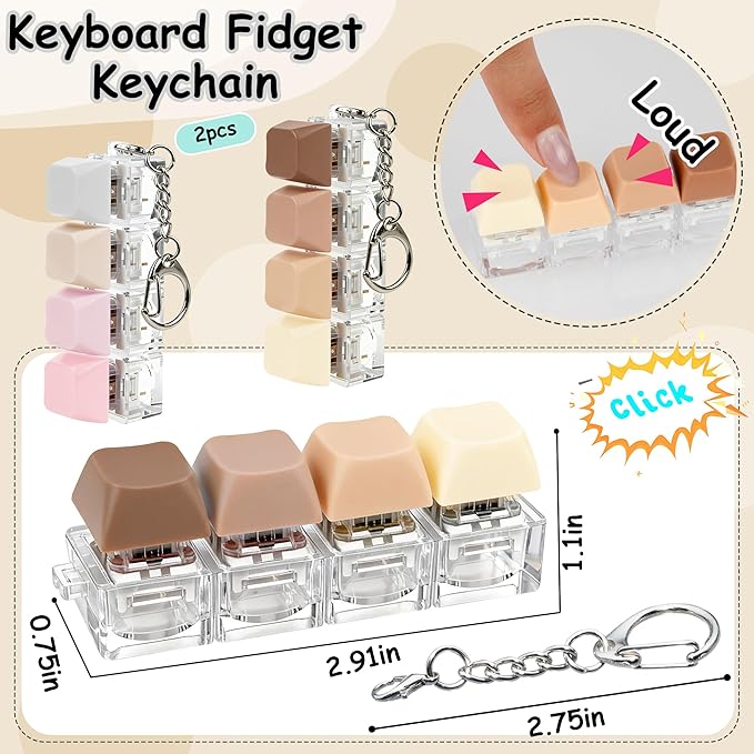 2 PCS Keyboard Fidget Toy, Keyboard Fidget Keychain 4-in-1 Keyboard Decompression Button Finger Clicker Toys, Button Stress Relief Fidget Gifts to Relief Stress (Morandi)
