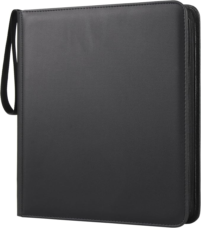 GEAoffice 12 Pocket Trading Card Binder, Premium PU Card Binder, Side Loading Card Album Folder for YuGiOh, MTG, TCG, Game & Sports, Zip Closure, Non-PVC, Black
