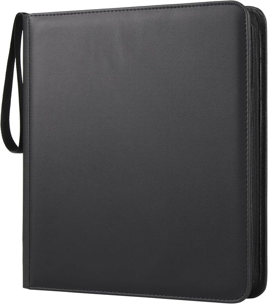 GEAoffice 12 Pocket Trading Card Binder, Premium PU Card Binder, Side Loading Card Album Folder for YuGiOh, MTG, TCG, Game & Sports, Zip Closure, Non-PVC, Black