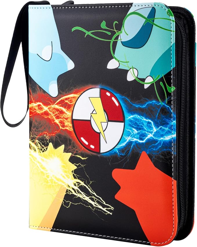 Jravkfi Card Binder 4 Pocket with 50 Removable Sleeves-Can Hold 400 Cards,3-Ring Zipper Sports Book, Ideal for All Card Collectors（Black）