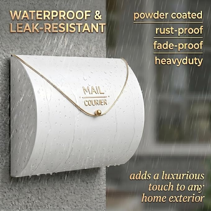 White Wall Mount Mailbox for Outside,Waterproof Metal Mailboxes with Rust-Proof Galvanized Steel,Large Capacity Envelope Mailbox for House,12.99 x 10.35 x 3.5 Inch
