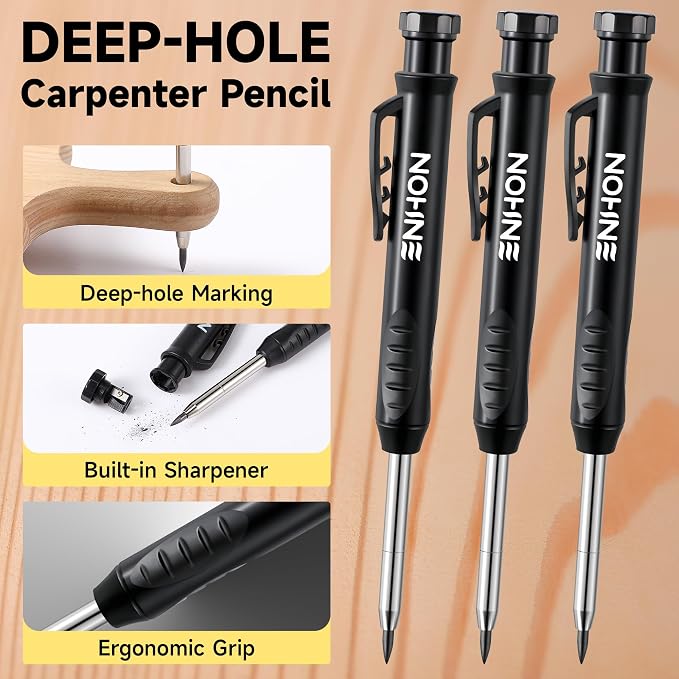 Enhon 43 Pcs Carpenter Pencils Set, Construction Pencils with Sharpener and Refills, Deep Hole Mechanical Carpenter Pencil Set with Retractable Pull Pen Pencil Holder for Architect Woodworking