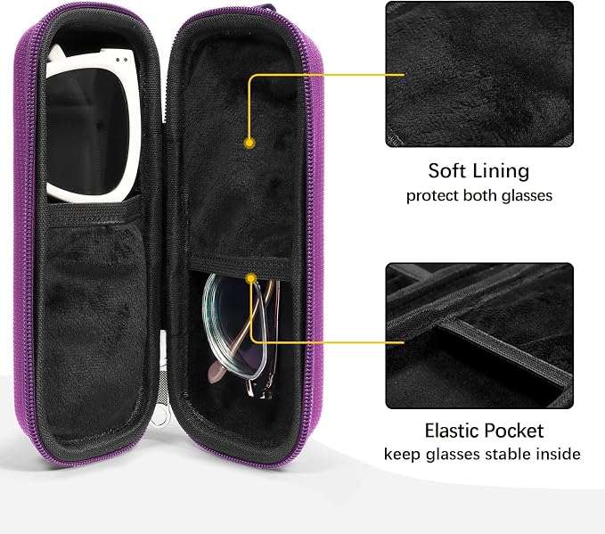 Double Eyeglasses Case Hard Shell Dual Sunglasses Organizer with Zipper Closure Travel Eyewear Storage for Vehicle