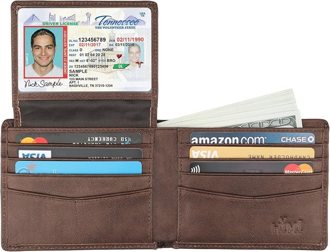 HIMI Wallet for Men-Genuine Leather RFID Blocking Bifold Stylish Wallet With 2 ID Window