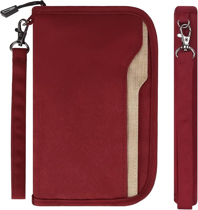Passport Holder Family RFID Passport Wallet, Passport Holder Women/Men, Travel Wallet Documents Organizer Zipper Case with Removable Wristlet Strap, Travel Essentials for Flying