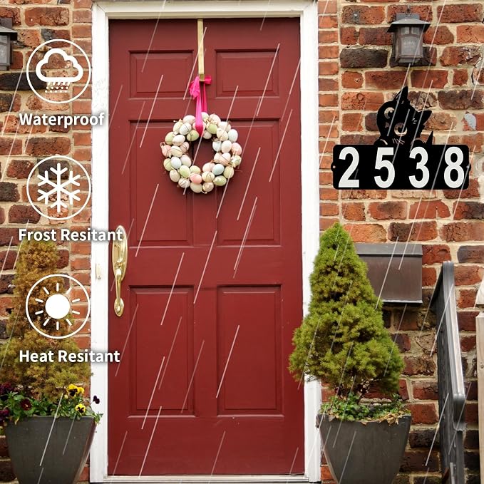 Metal Cat Address Plaque, Address Number, Waterproof, Horizontal & Vertical Mounted Address Sign for House Home Office Street Yard Mailbox