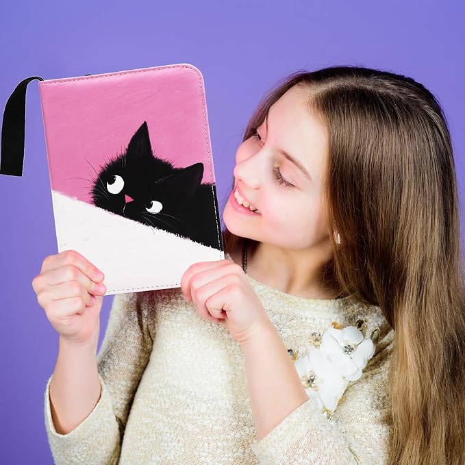 Cute Cat Card Binder, 400 Pocket Card Album for Girls Gifts, Black Cat kitten Trading Game Card Holder Album for Standard Size Cards, Collectible Game Collection Case (Pink)