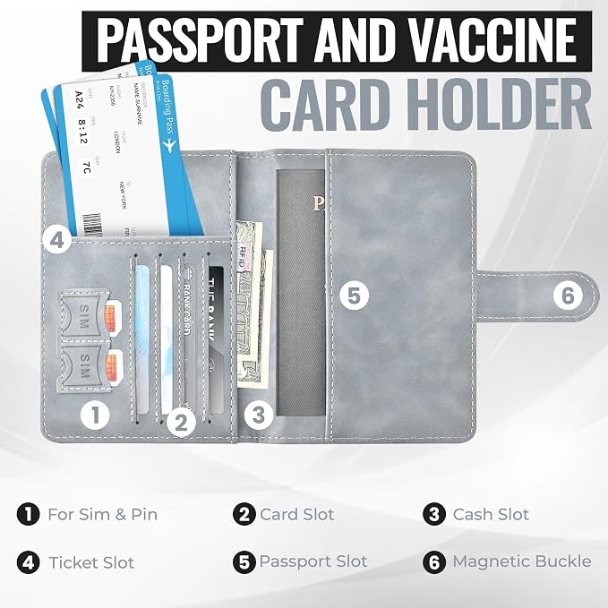 Passport Holder for Travel Essentials, Passport Wallet Cover Case for Travel Must Haves Accessories,Passport Book Holders for Women and Men BLACK (SILVER)