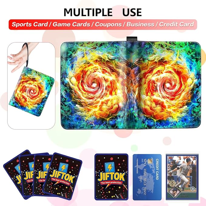 Trading Card Binder for TCG Cards, 9-Pocket Portable Card Collector Ablum Holder Book Fits 900 Cards with 50 Removable Sleeve, Waterproof Card Binder Display Storage Carrying Cases for TCG-Storm