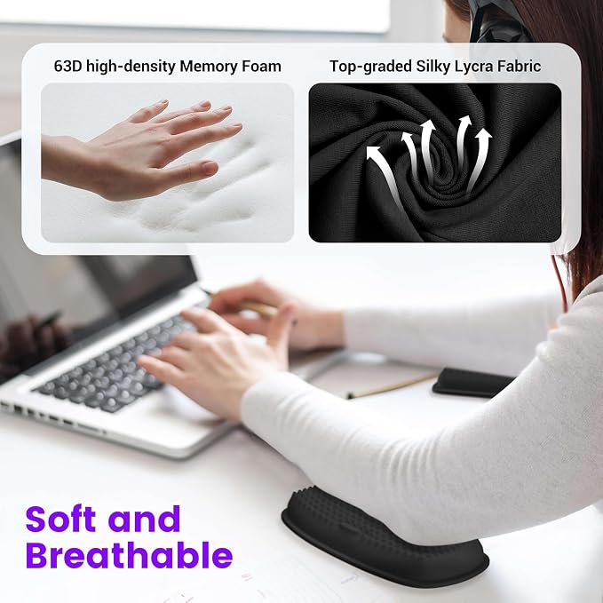 MEKASS Elbow Pad for Desk, Large Size Memory Foam Elbow Rest Padding with Non-Slip, Ergonomic Desk Edge Cushion, Armrest Pad Wrist Rest Comfort Support for Office Home (2 Pcs Black)