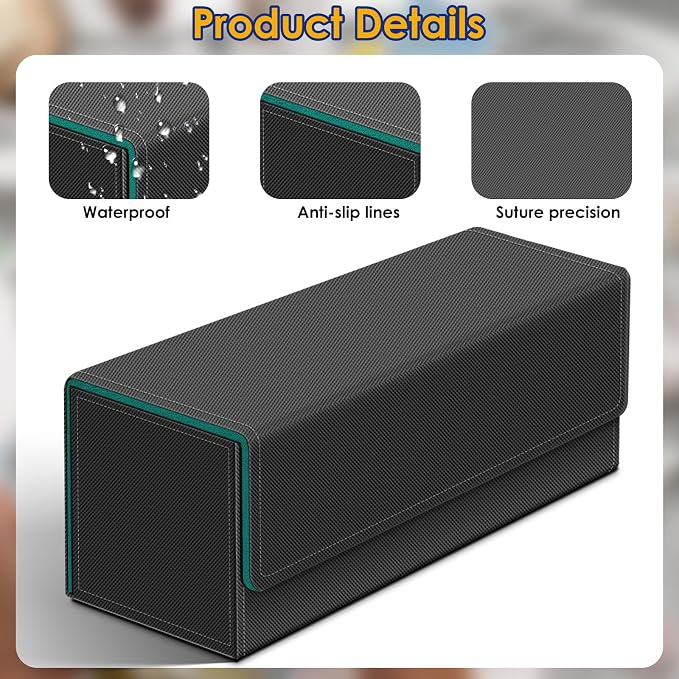 Homthy 600 Card Deck Case for Trading Cards, Leather Magnetic Closure Commander Storage Box Fit for Sports Cards, Game Card Standard Cards (Cyan)