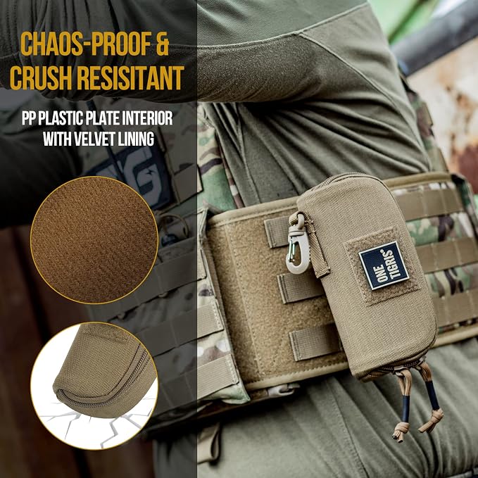 ONETIGRIS Tactical Hard Shell Eyeglasses Case Molle Zipper Sunglasses Pouch Shockproof Crush Resistant for Outdoor Activities