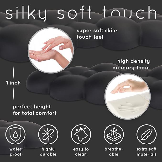 Black Cloud Keyboard Wrist Rest – Create-ables Qloud Black Wrist Rest for Computer Keyboard and Mouse, Ergonomic Memory Foam Wrist Pad with Non-Slip Base, Includes Cloud Mouse Pad