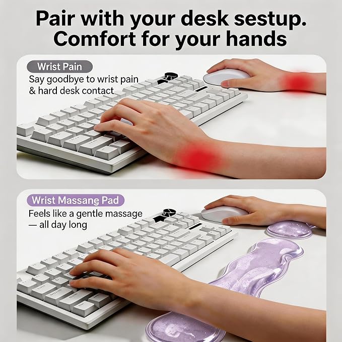 Wrist Rest for Keyboard and Mouse, Glitter Ergonomic Mouse Hand Rest Set, Cute Sparkle Cloud Keyboard Pad with Wrist Support, Gel Girl Desk Decor Accessories for Office Home School (Red)
