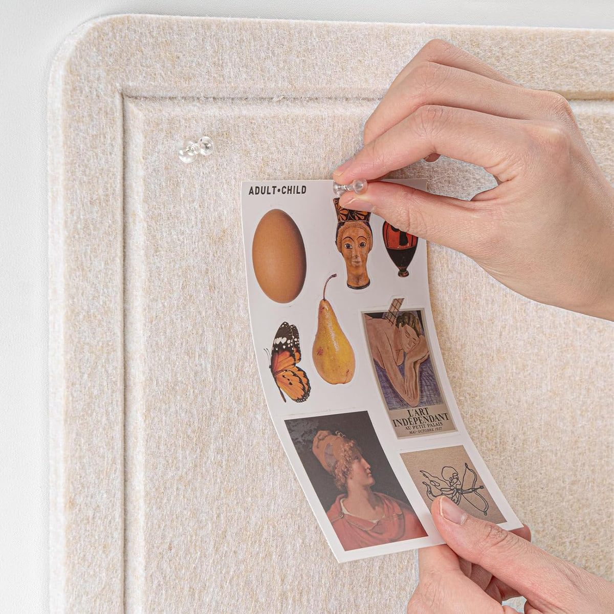 Large Bulletin Board - 48 x 36 Inches, Decorative Felt Pin Board for Wall - 4' x 3' Foldable Photo Display Board with Self-Adhesive Tape, Includes 20 Push Pins - Oatmeal